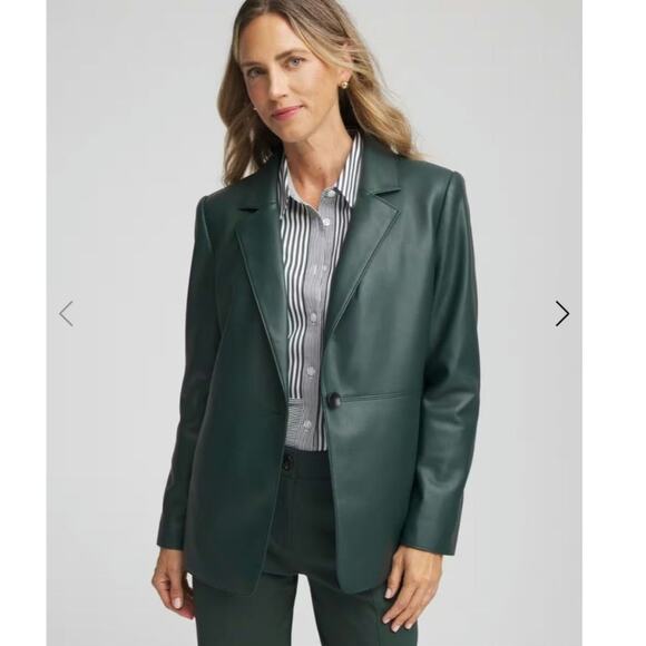 CHICO'S FAUX LEATHER BLAZER IN CAMEL, SZ 3/XL - Picture 2 of 16